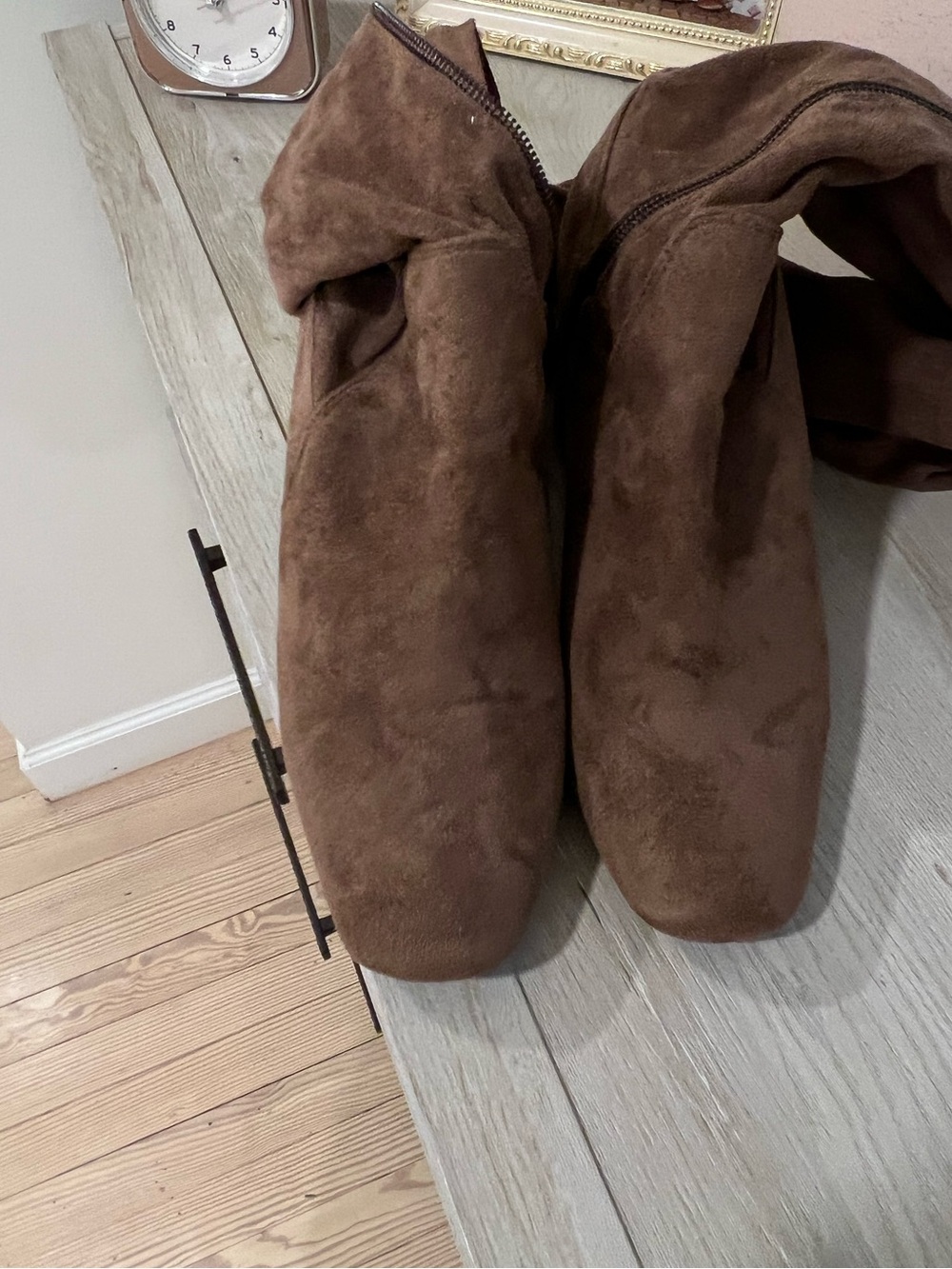 Light Brown Suede-Look Ankle Boots
